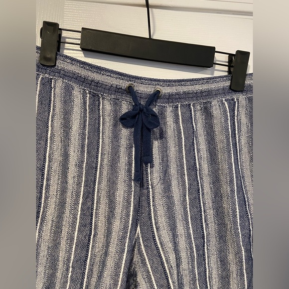 Dash Size L Linen Blend Blue White Stripe Drawstring Waist Pull On Shorts - Picture 2 of 10